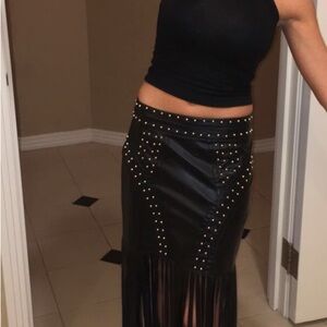 Black Studded Fringe Skirt